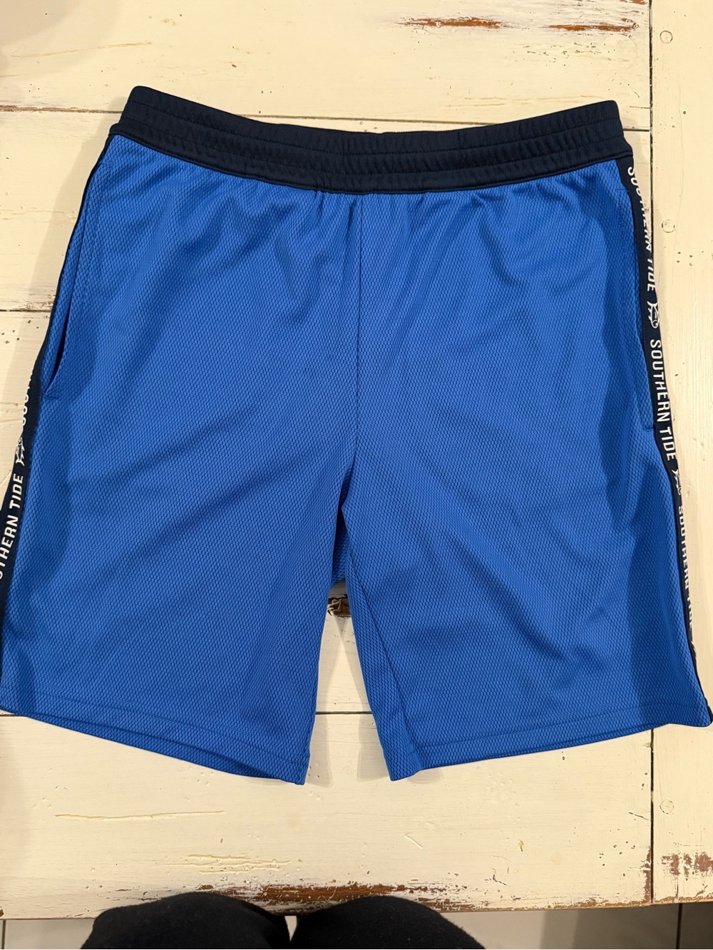 Southern Tide Boys Royal Blue Athletic Mesh Shorts with Navy Waistband